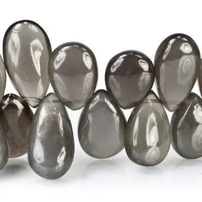 10-15mm Platinum Grey Moonstone Plain Pear Beads, AA Grade 46 pcs