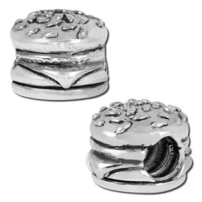 10mm Cheeseburger Large Hole Bead - Rhodium Plated (2 Pieces)