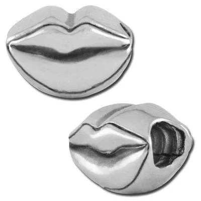 10mm Lips Large Hole Bead - Rhodium Plated (2 Pieces)