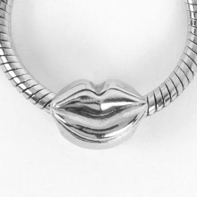 10mm Lips Large Hole Bead - Rhodium Plated (2 Pieces)