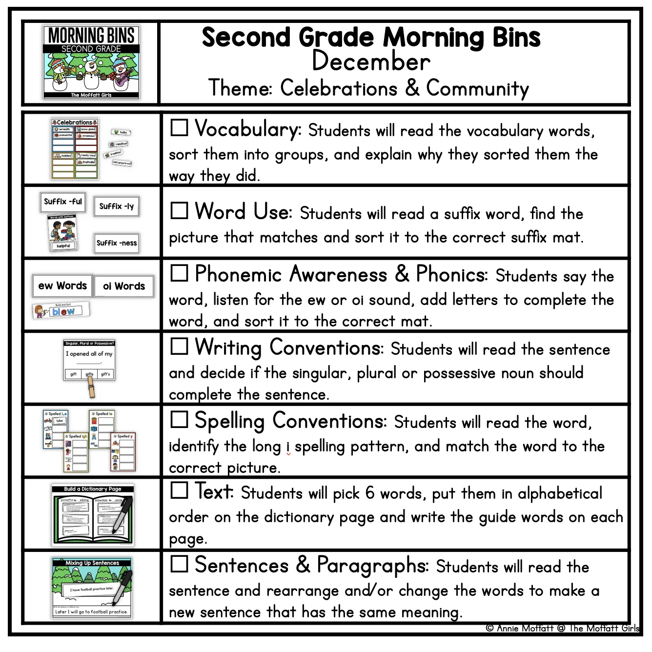 2nd Grade December Morning Bins