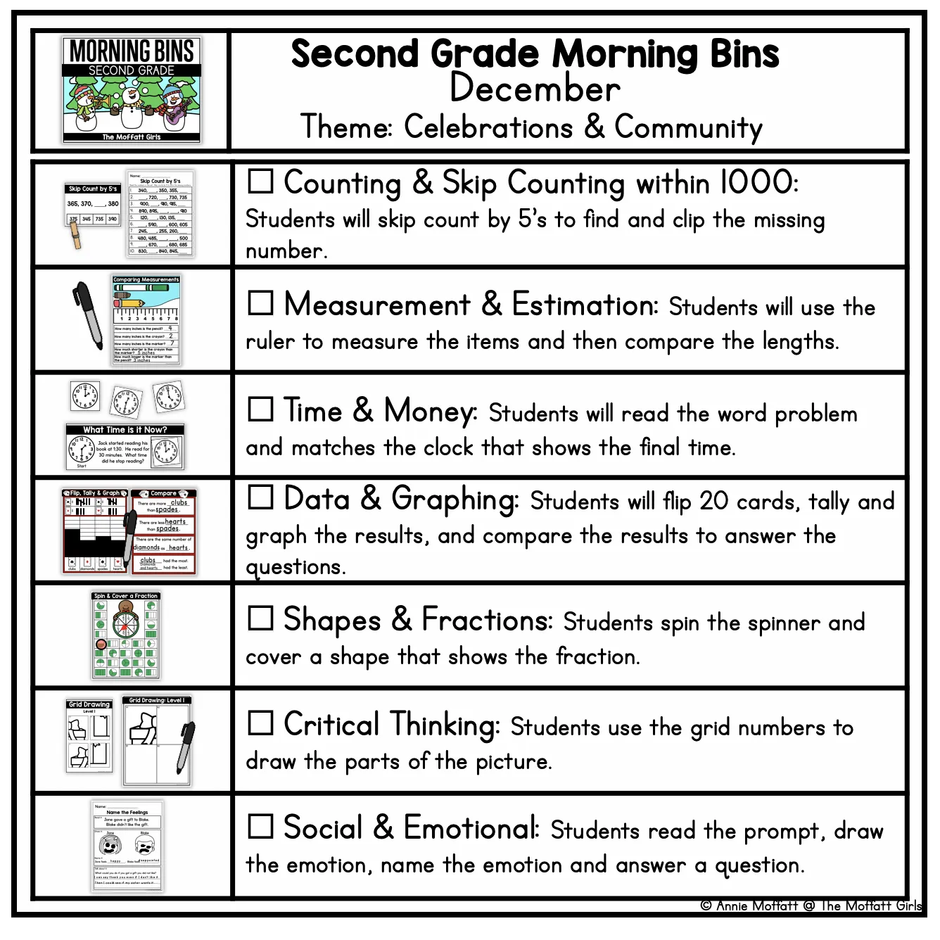 2nd Grade December Morning Bins