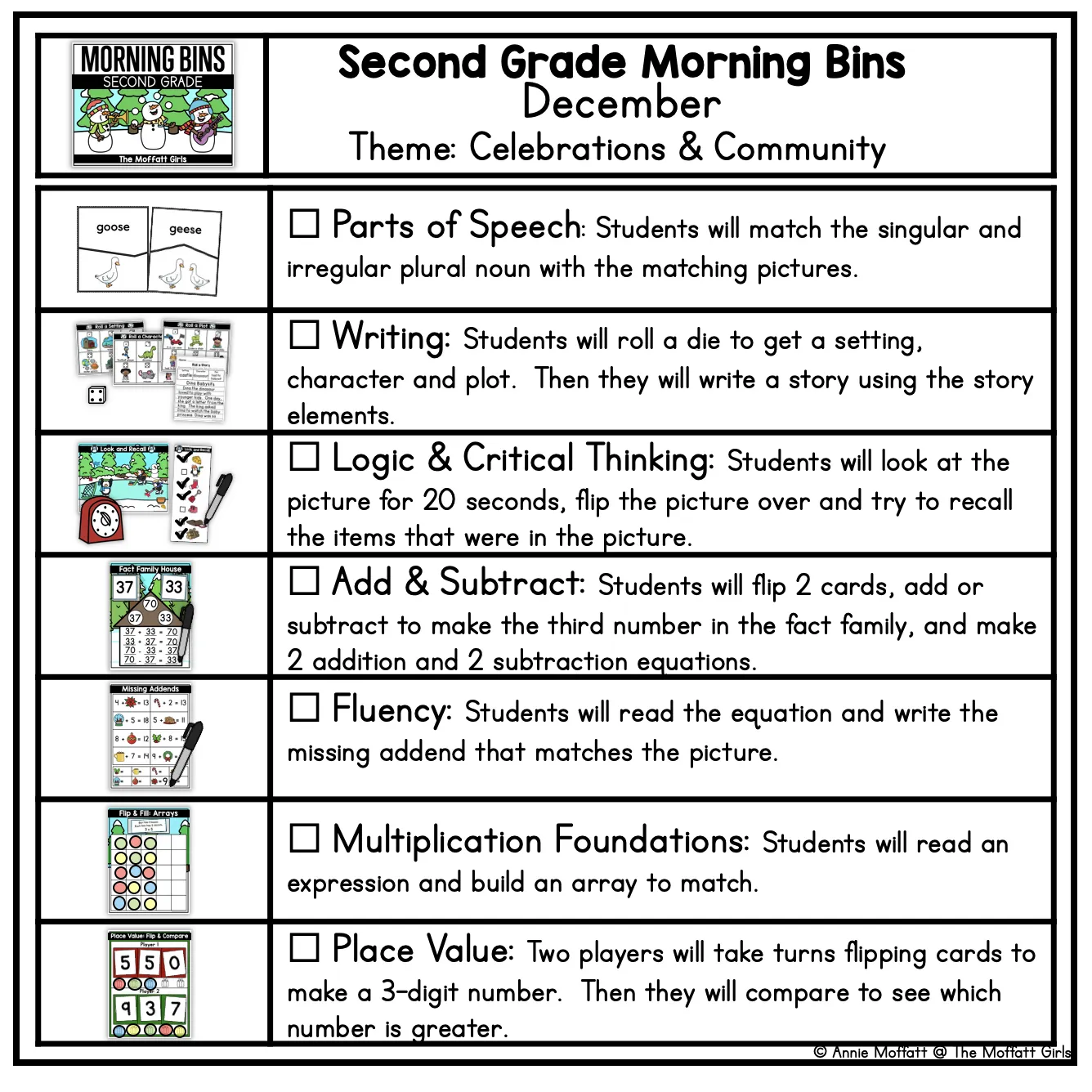 2nd Grade December Morning Bins