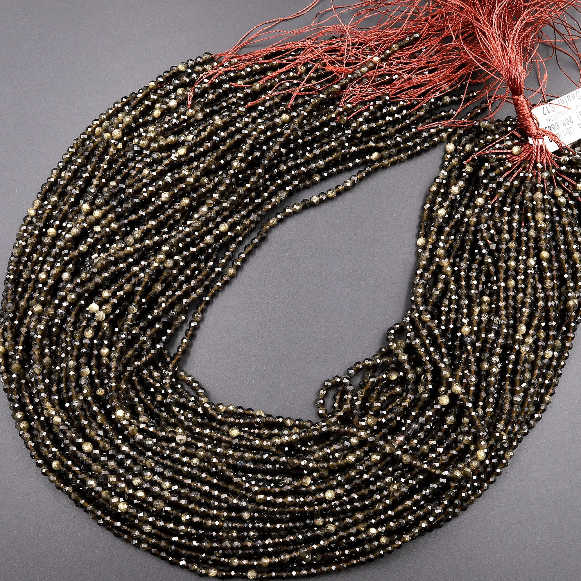 AAA Faceted Golden Obsidian 2mm 3mm Round Beads 15.5" Strand