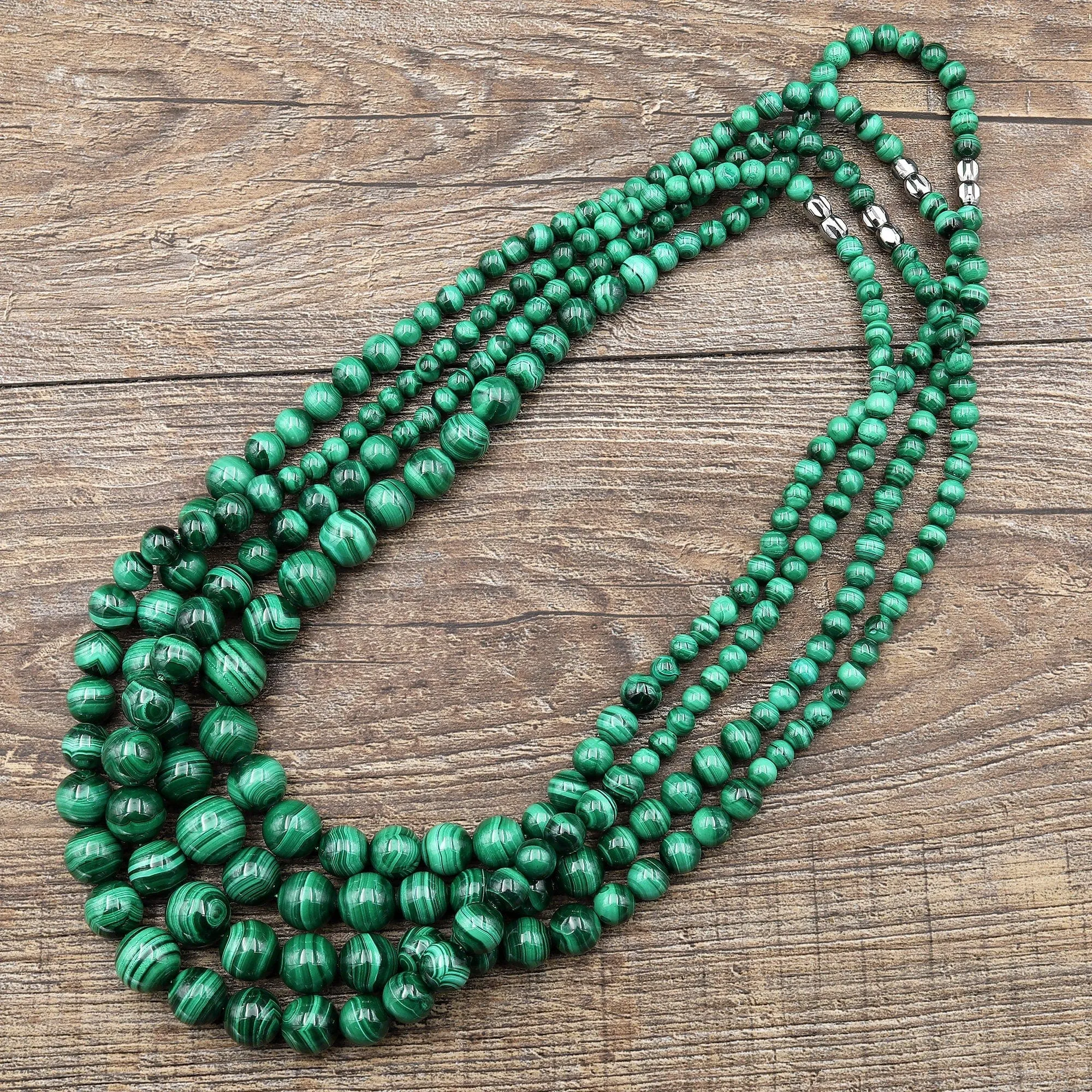 AAA Graduated Natural Green Malachite Smooth Round Beads 18.5" Long Finished Necklace Strand