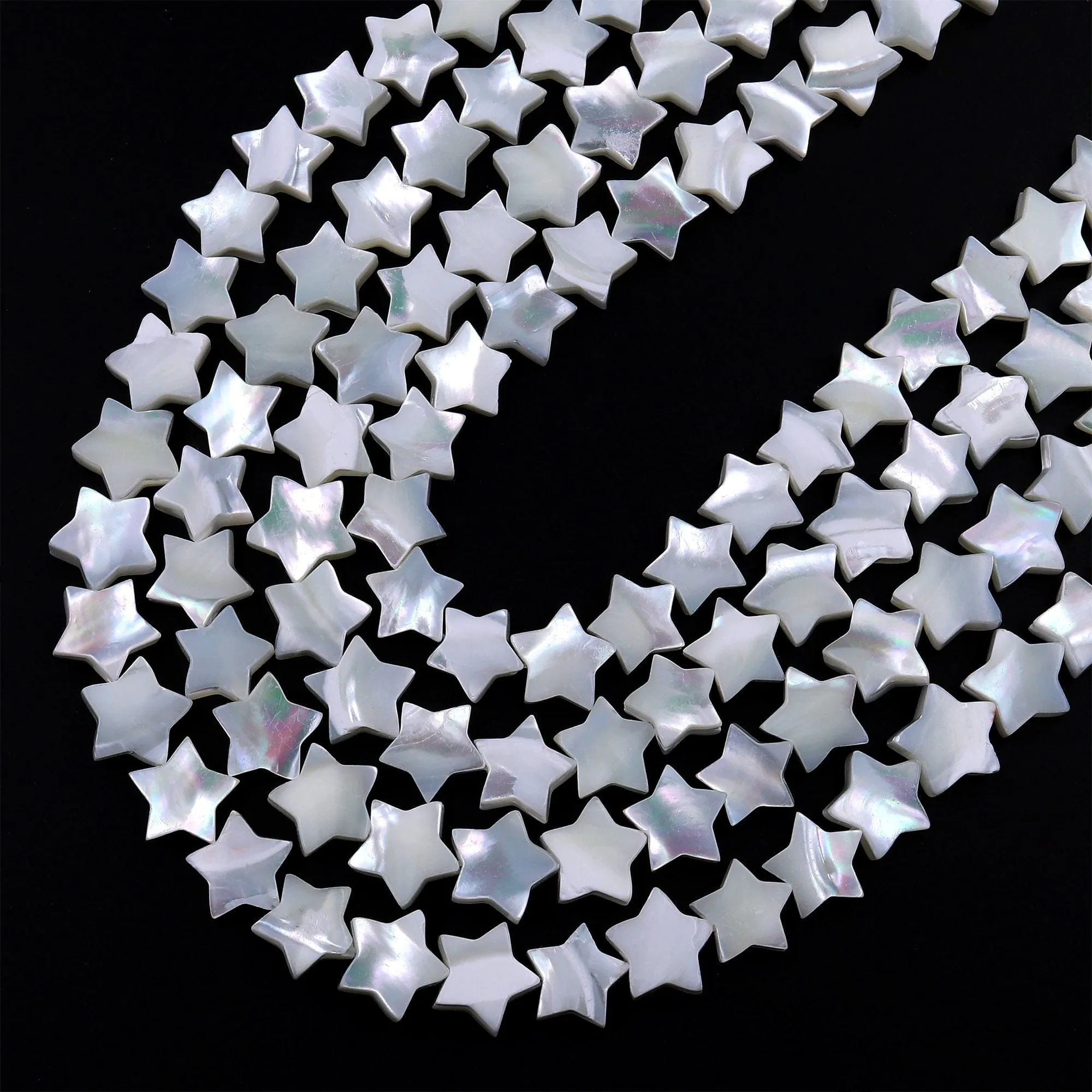 AAA Iridescent Natural White Mother of Pearl Shell Beads Star Shape 15.5" Strand