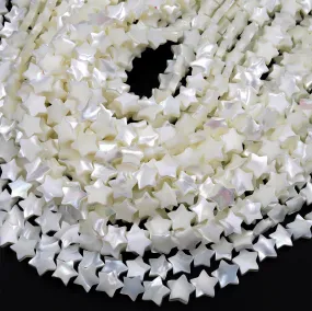 AAA Iridescent Natural White Mother of Pearl Shell Beads Star Shape 15.5" Strand