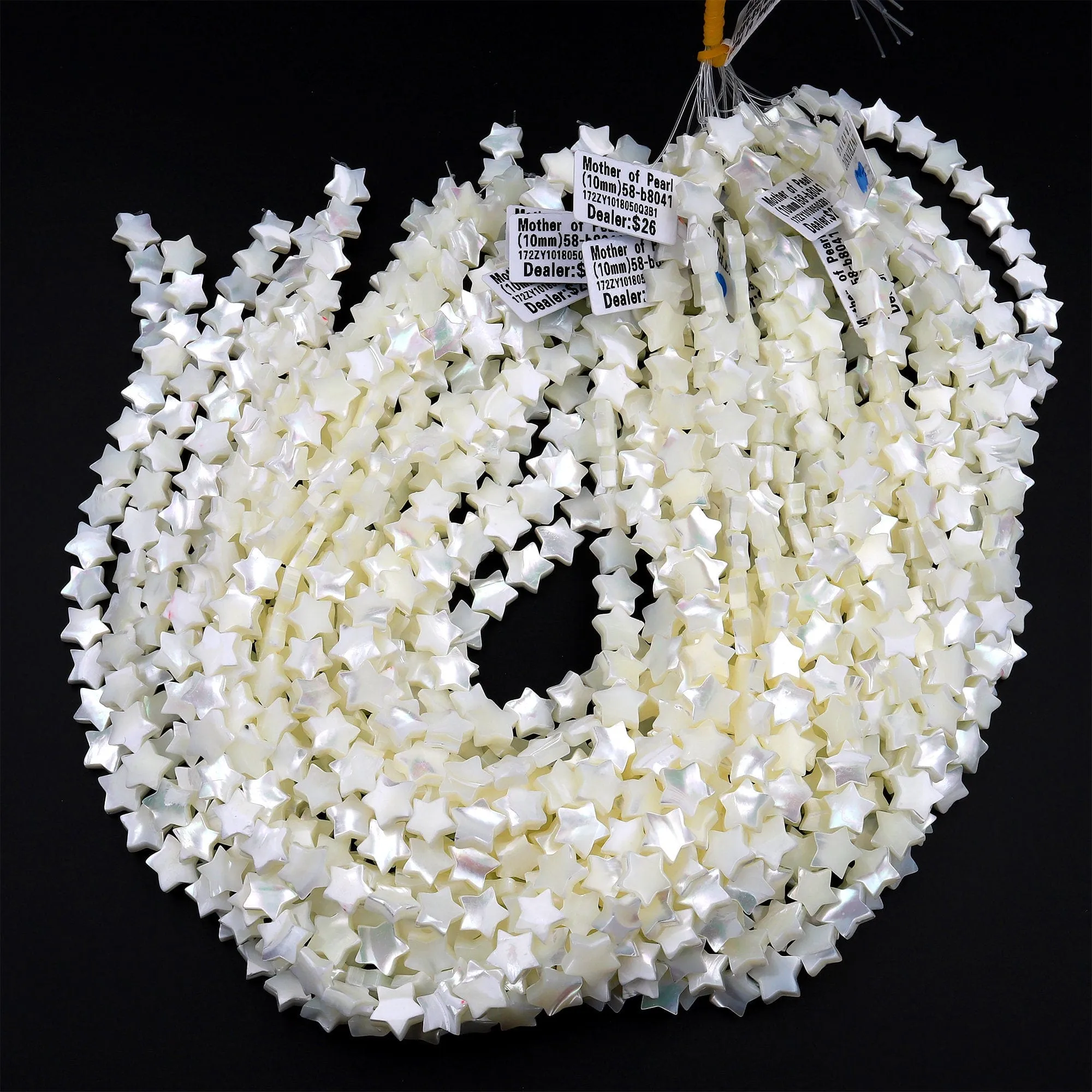 AAA Iridescent Natural White Mother of Pearl Shell Beads Star Shape 15.5" Strand