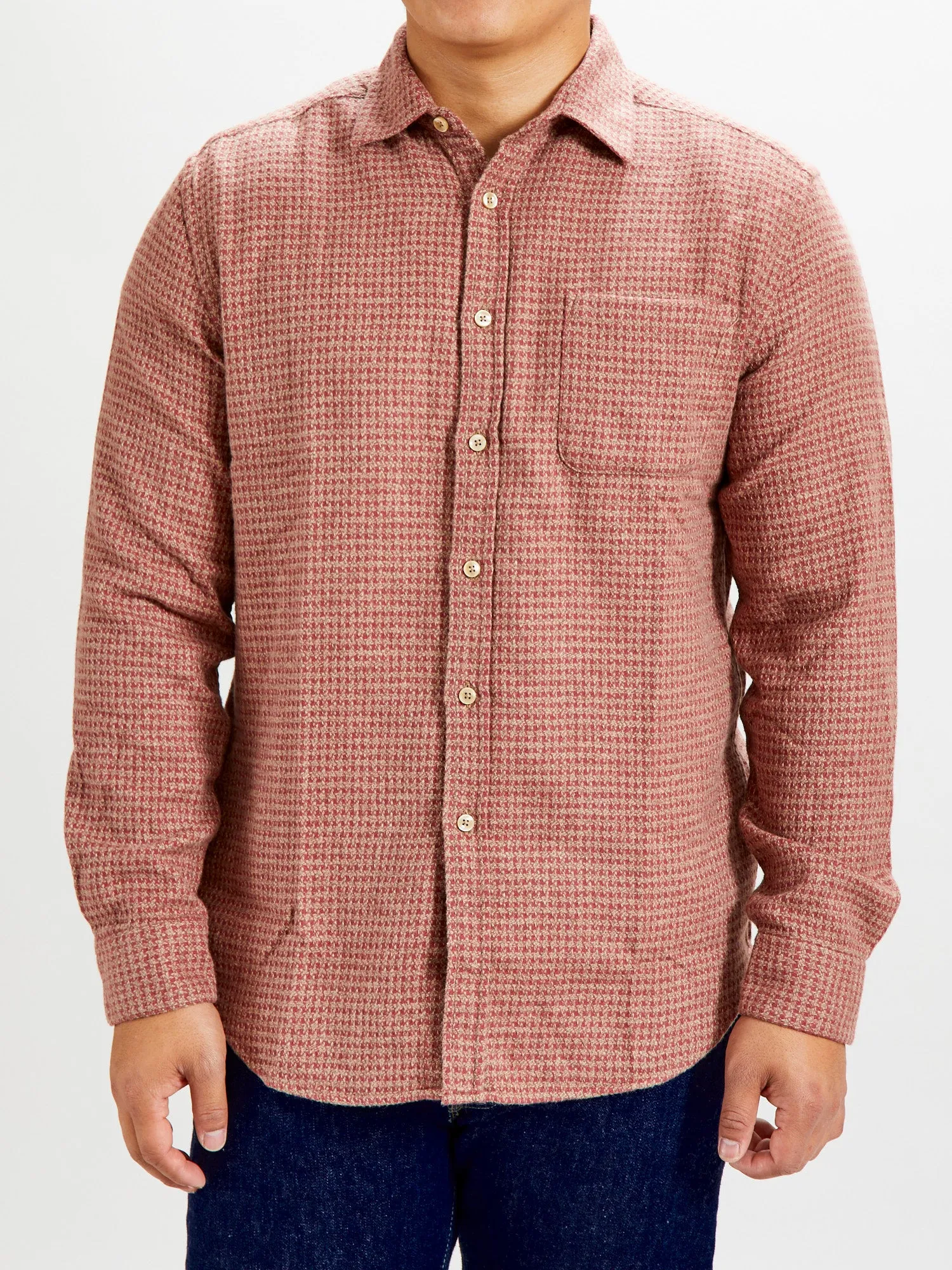 Abstract Pied Poule Button-Up Shirt in Clay