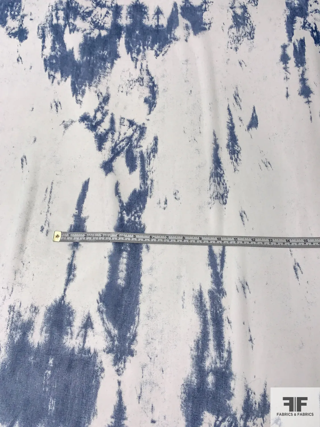 Abstract Tie-Dye Printed Polyester Chiffon - Denim Blue / White