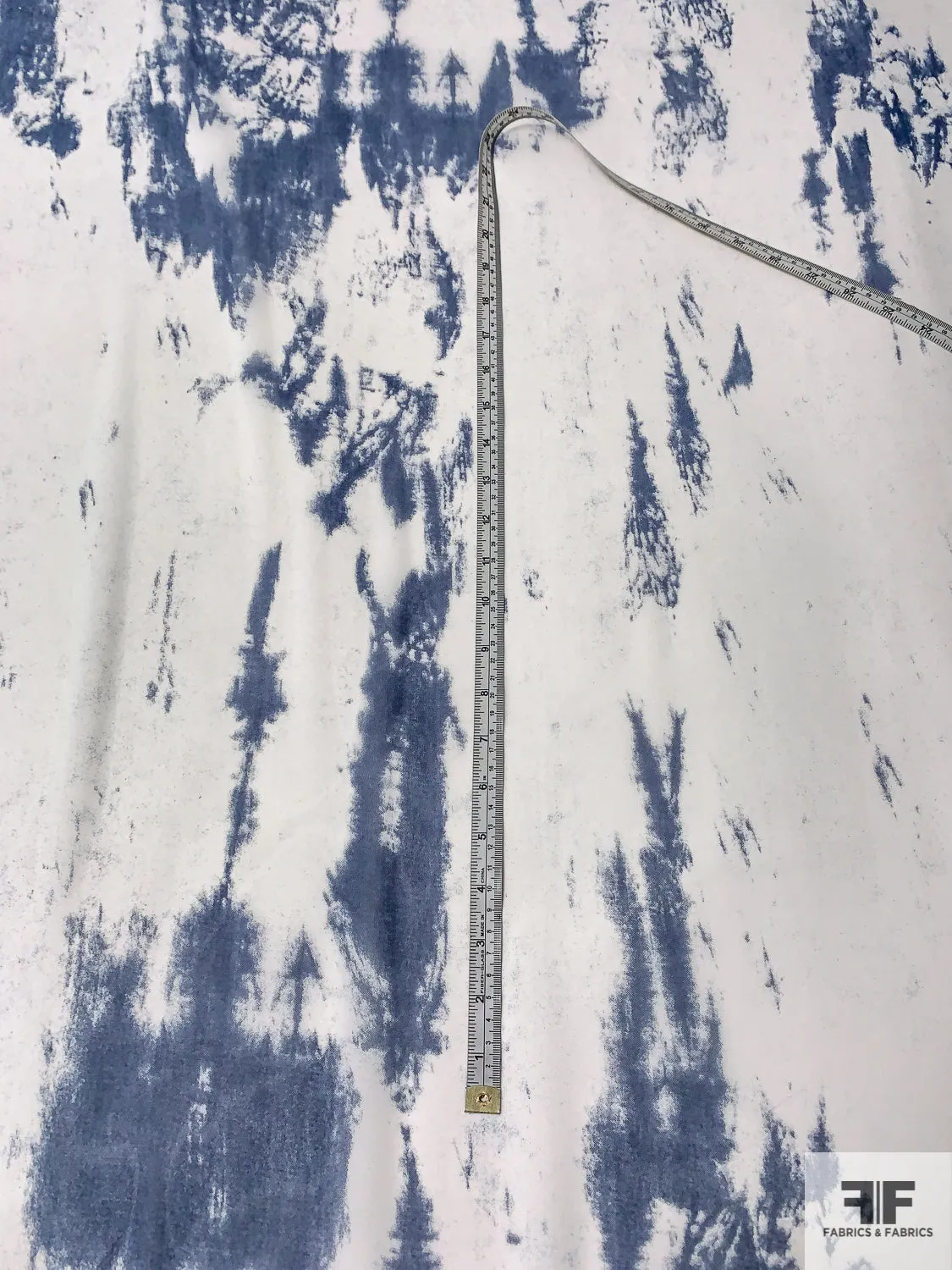 Abstract Tie-Dye Printed Polyester Chiffon - Denim Blue / White