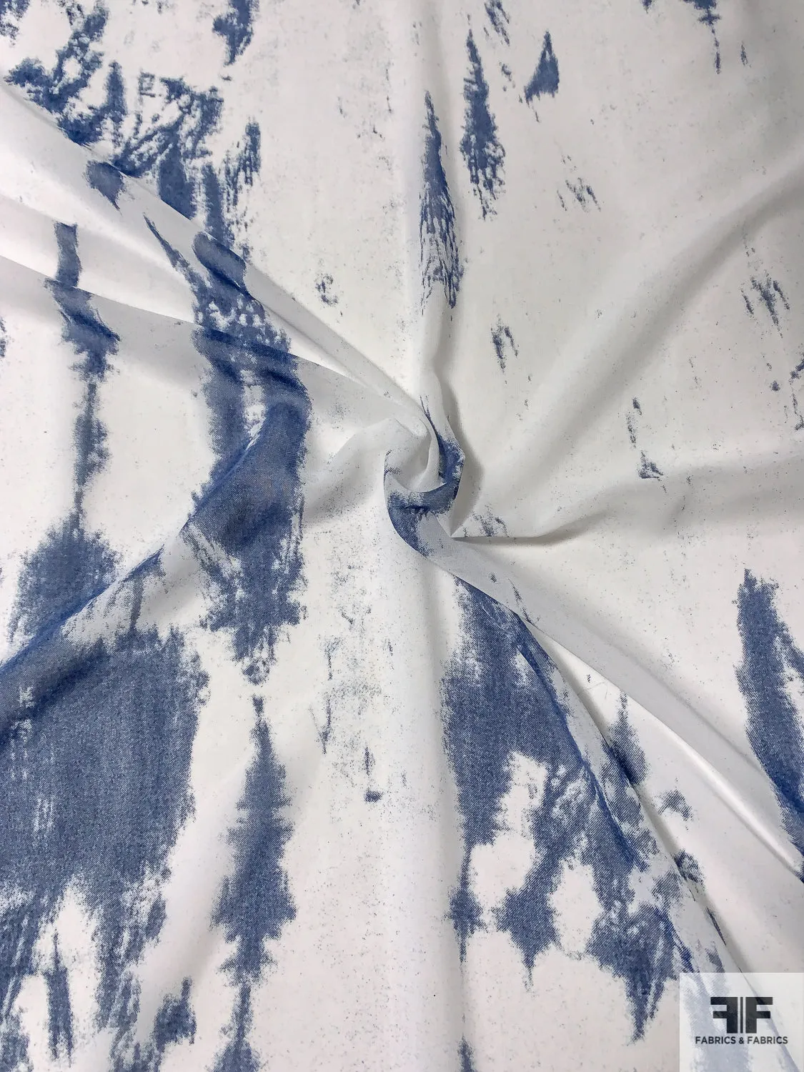 Abstract Tie-Dye Printed Polyester Chiffon - Denim Blue / White