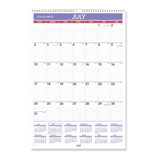 Academic Monthly Wall Calendar, 15.5 X 22.75, White/violet/red Sheets, 12-month (july-june): 2022-2023