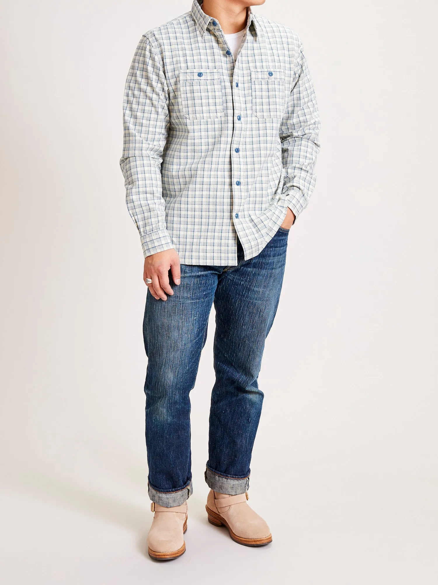 Alaska Plaid Workshirt in Cream/Blue