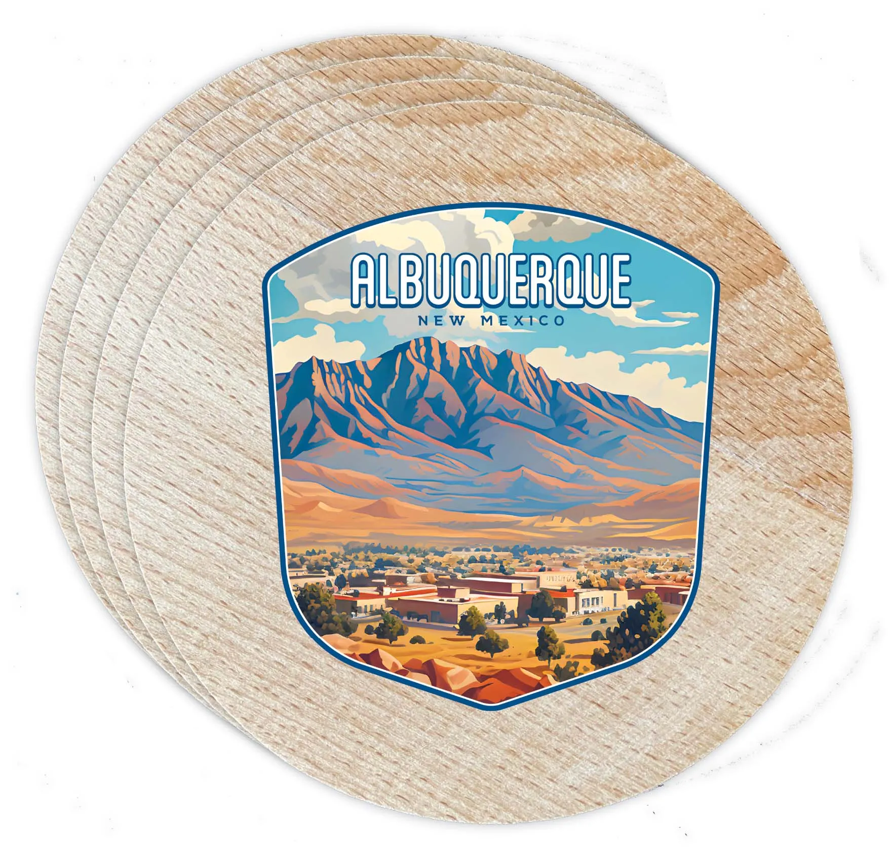 Alburqueque New Mexico Design A Souvenir Coaster Wooden 3.5 x 3.5-Inch 4 Pack