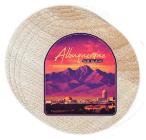 Alburqueque New Mexico Design B Souvenir Coaster Wooden 3.5 x 3.5-Inch 4 Pack