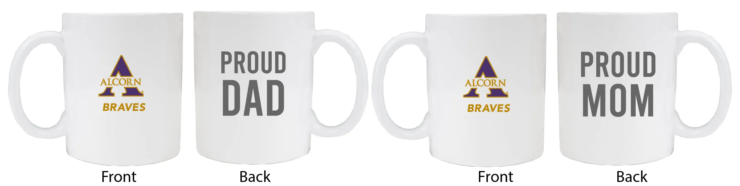 Alcorn State Braves Proud Mom And Dad White Ceramic Coffee Mug 2 pack (White)