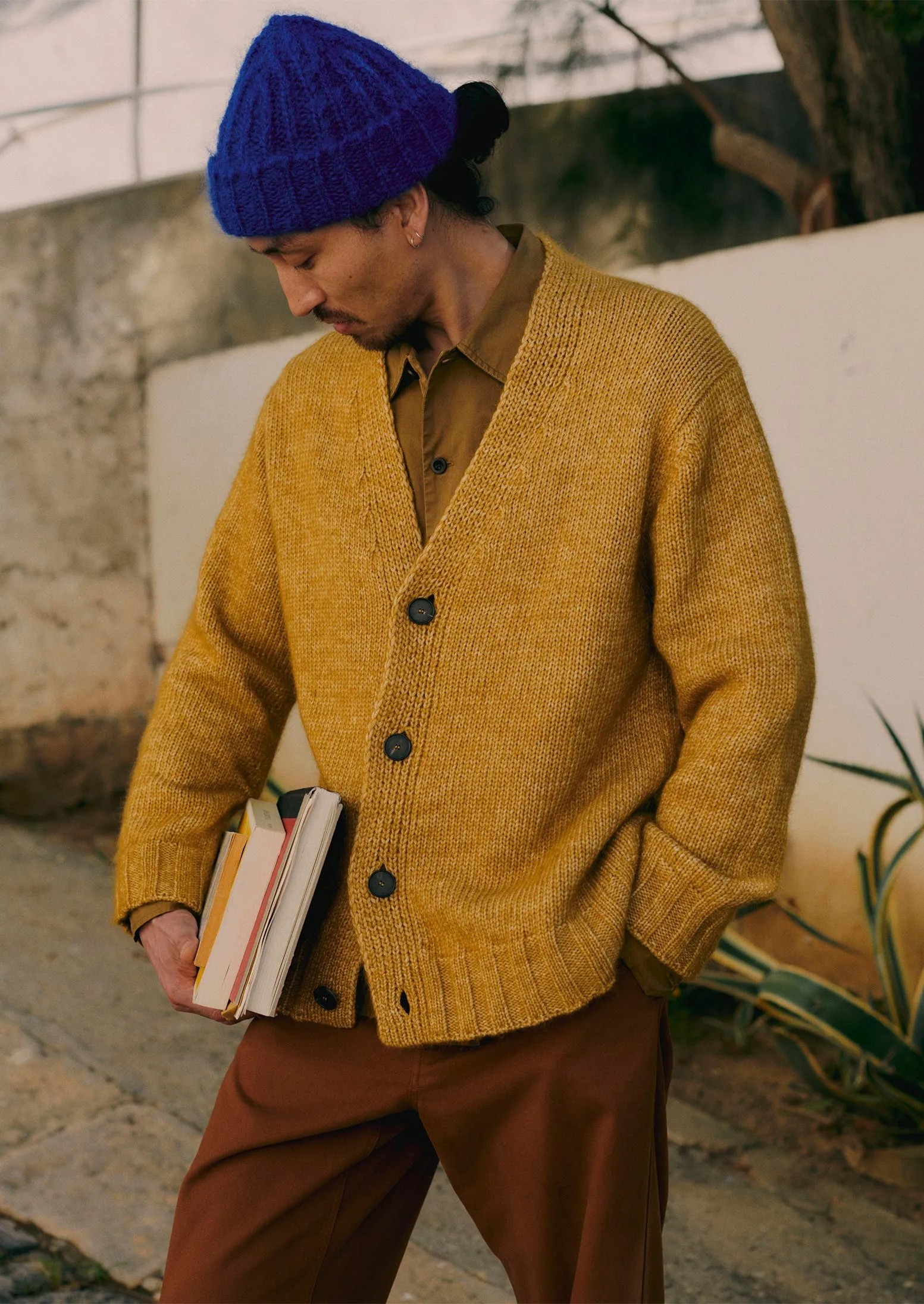 Alpaca Wool V-Neck Cardigan | Dijon Yellow