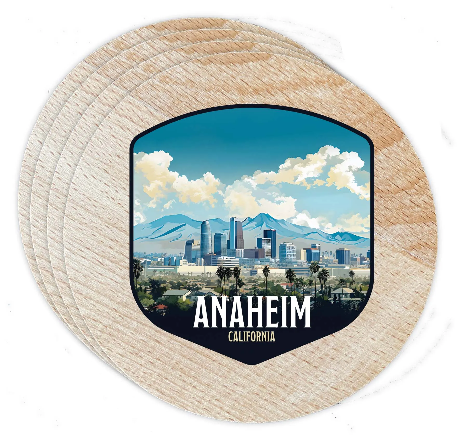 Anaheim California Design A Souvenir Coaster Wooden 3.5 x 3.5-Inch 4 Pack