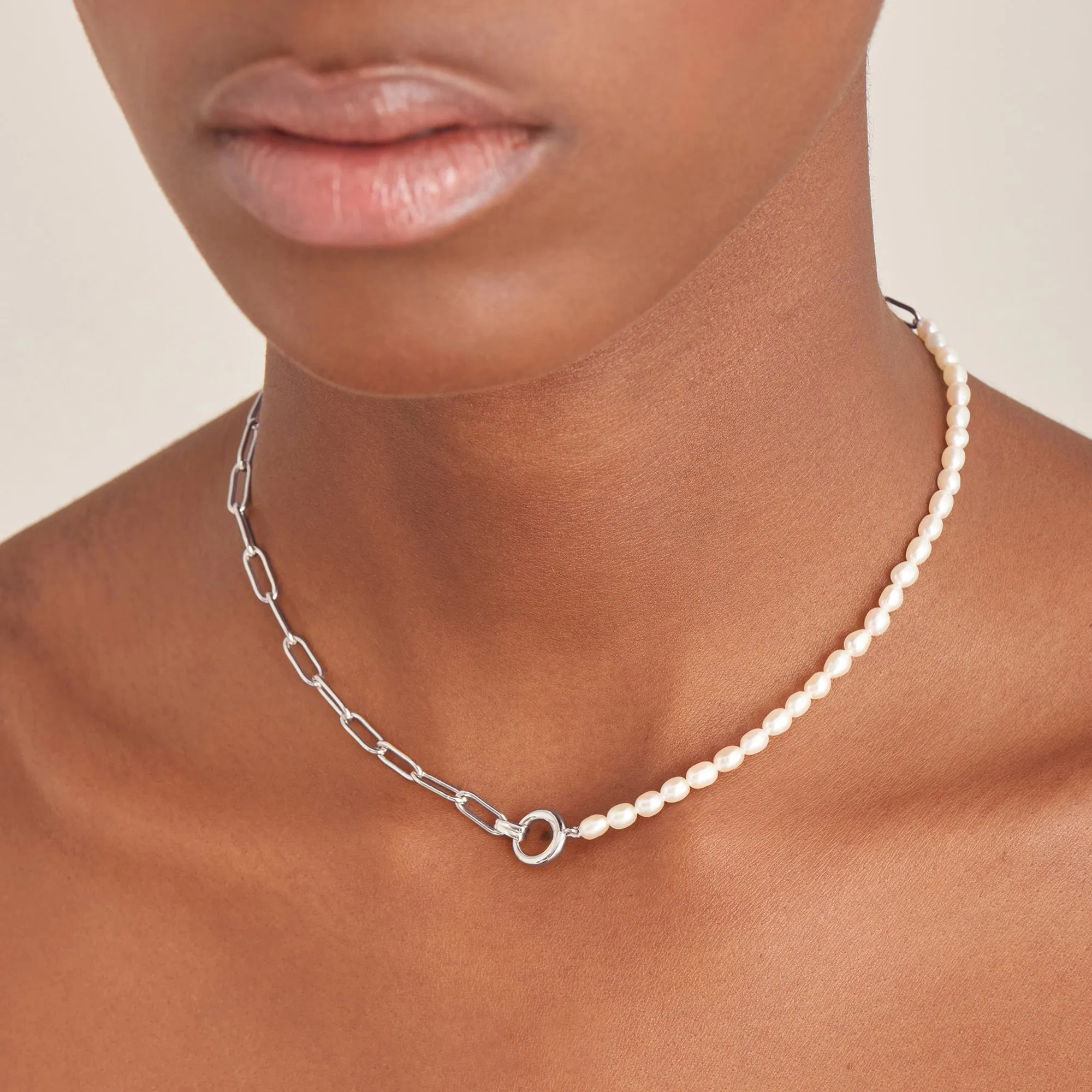 Ania Haie Silver Pearl Chunky Link Chain Necklace