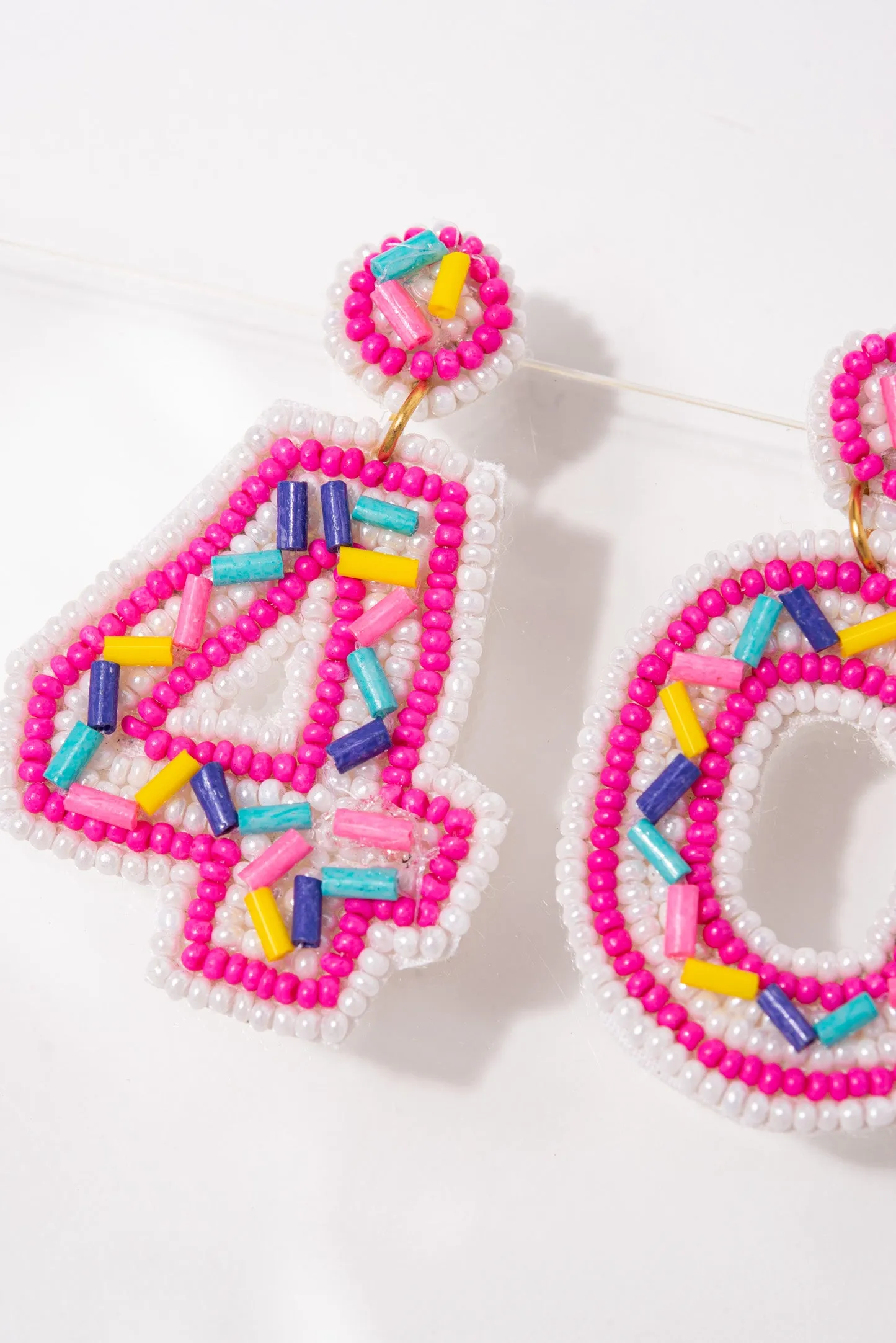 Birthday "40" Cake Beaded Dangle Earrings - Fuchsia