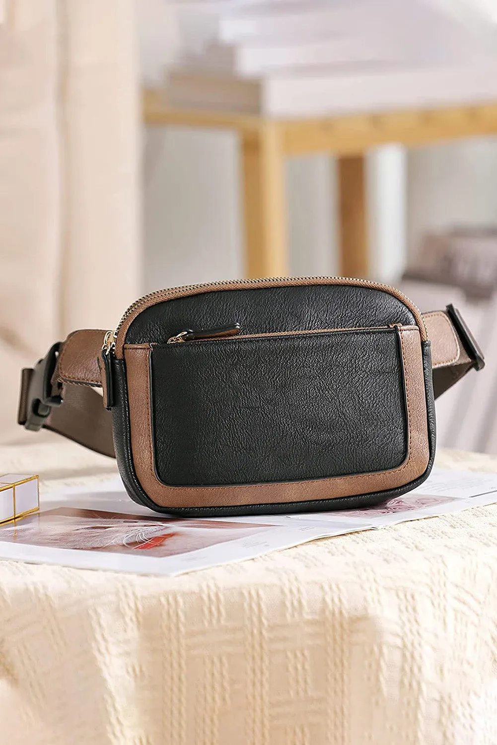 Black Minimalist Multi-zipped Crossbody Bag