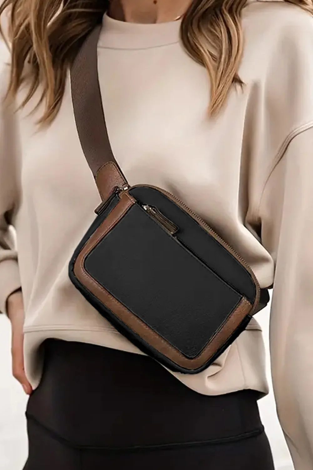 Black Minimalist Multi-zipped Crossbody Bag