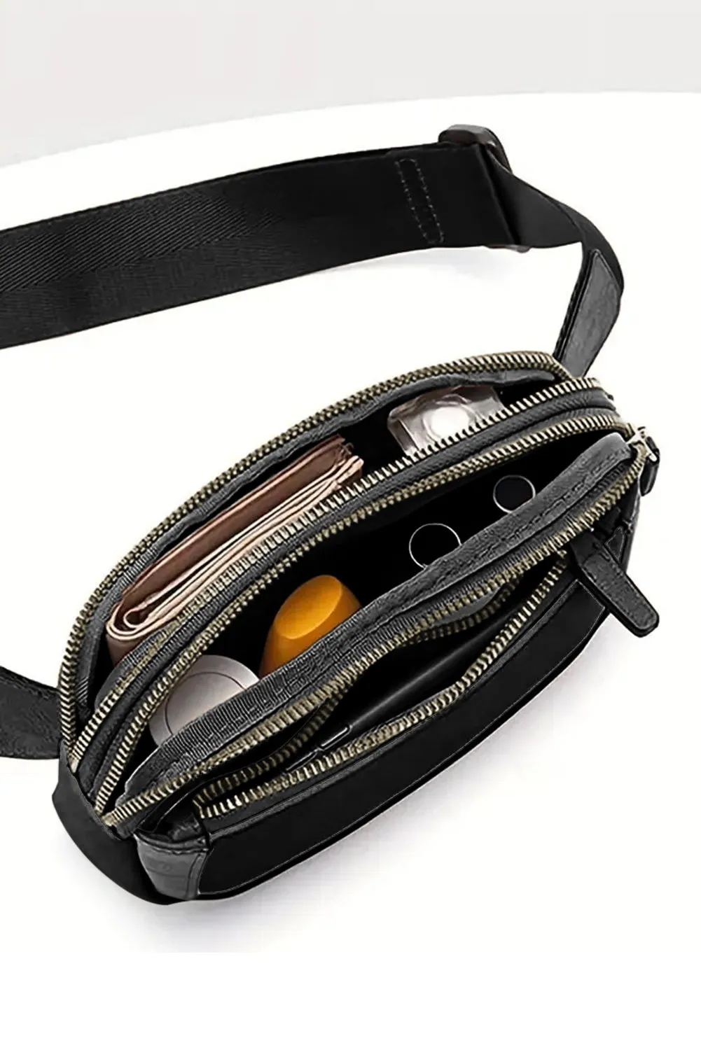 Black Minimalist Multi-zipped Crossbody Bag