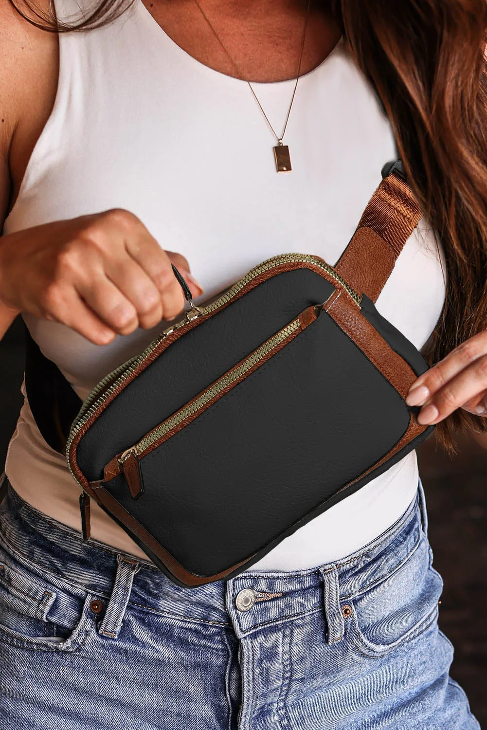 Black Minimalist Multi-zipped Crossbody Bag