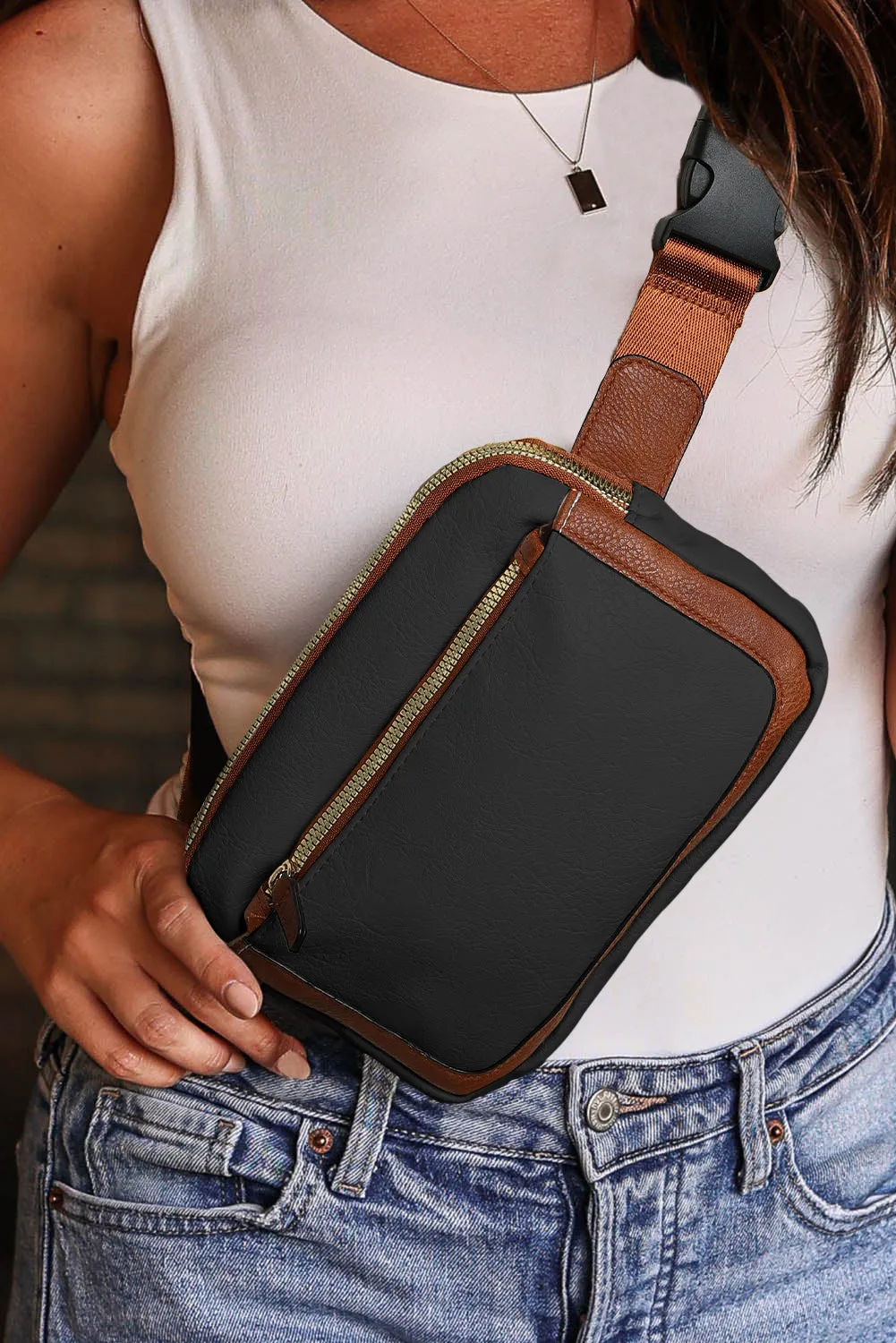 Black Minimalist Multi-zipped Crossbody Bag