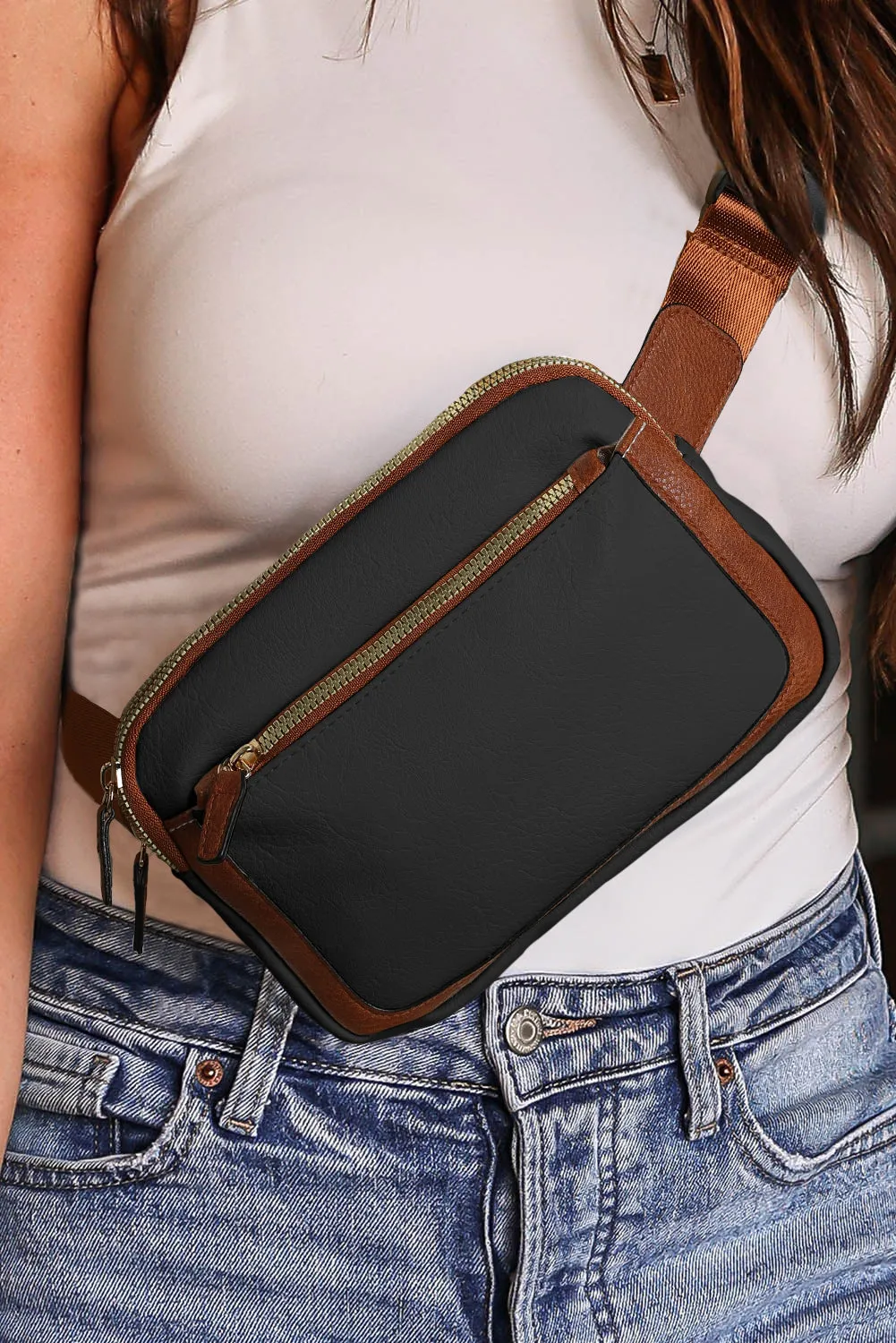 Black Minimalist Multi-zipped Crossbody Bag