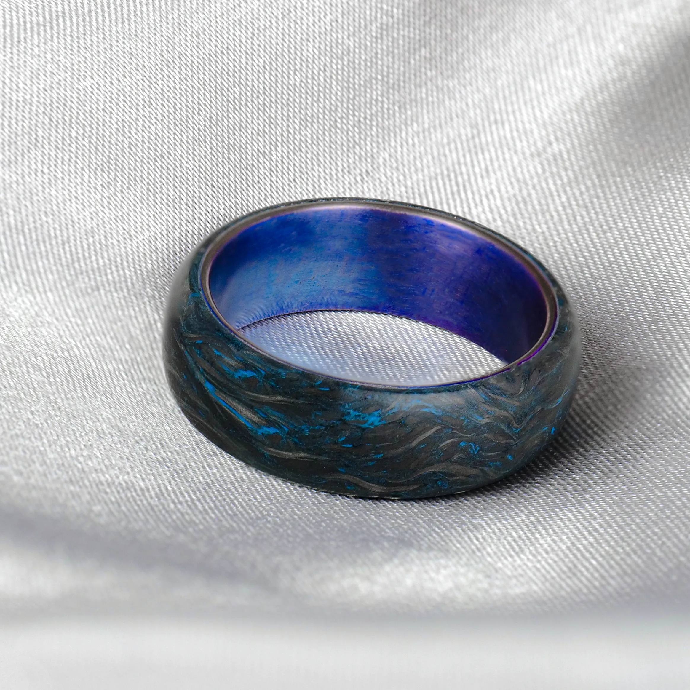 Blue Burl Carbon Fiber Ring with Anodized Titanium Liner