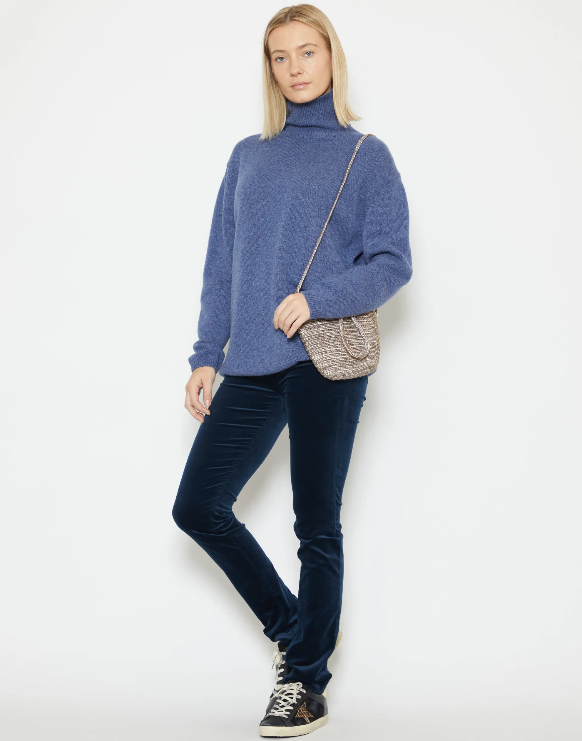 Blue Cashmere Turtleneck Jara Pullover