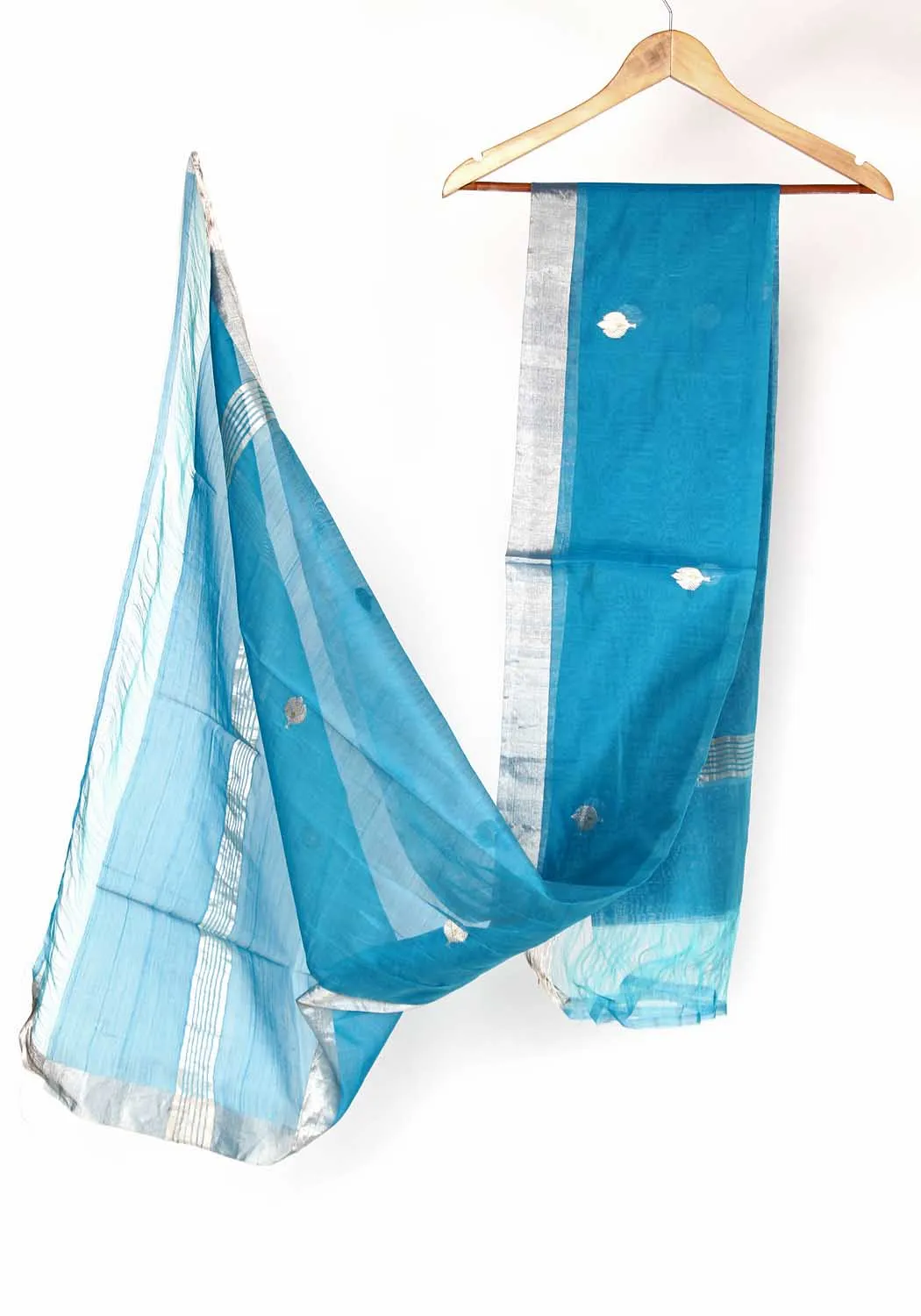 Blue  Silver Lining Silk Cotton Dupatta