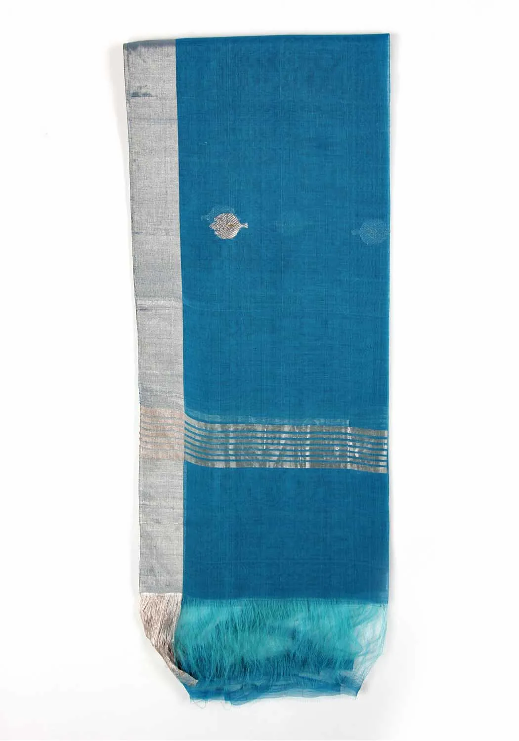 Blue  Silver Lining Silk Cotton Dupatta