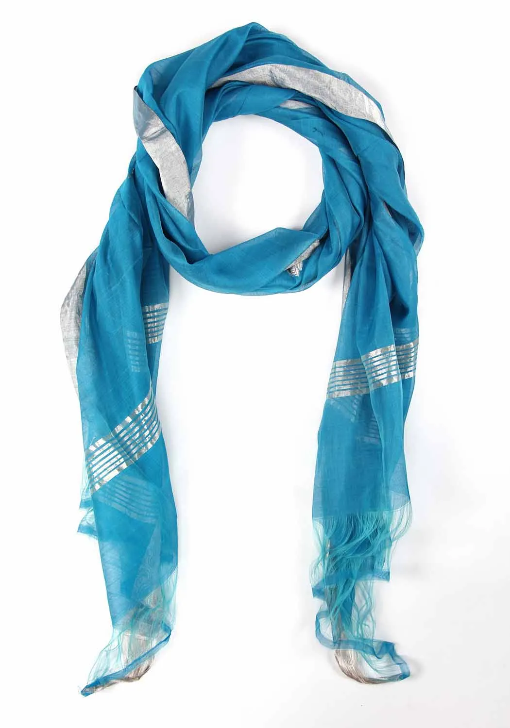 Blue  Silver Lining Silk Cotton Dupatta