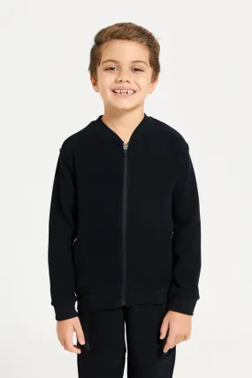 Boys Black Baseball Collar Sweatshirt