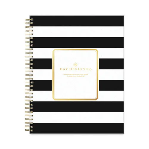 Day Designer Daily/monthly Frosted Planner, Rugby Stripe Artwork, 10 X 8, Black/white Cover, 12-month (july-june): 2023-2024