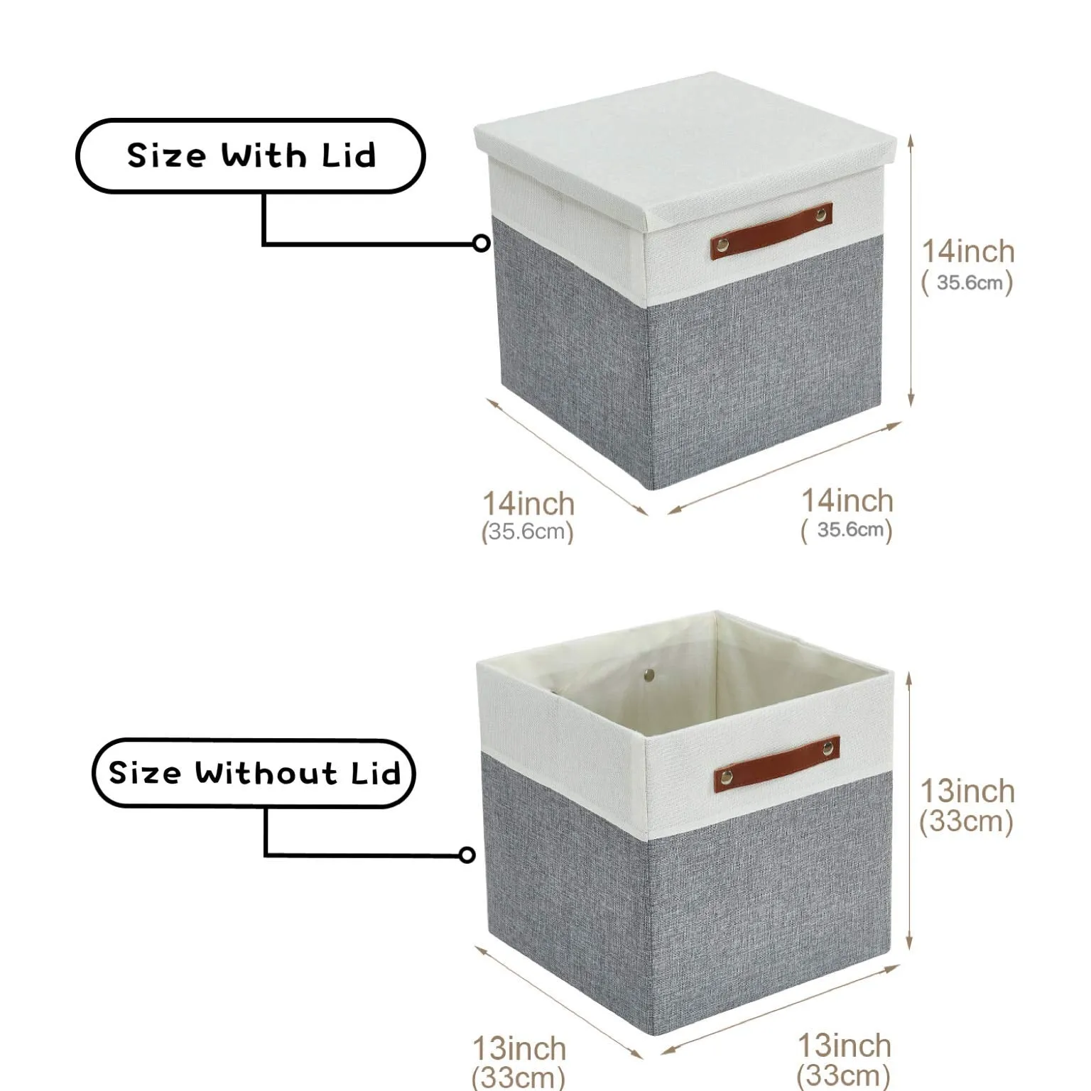 DECOMOMO Storage Cubes with Lid [3-Pack] Large Storage Box, Stackable Storage Bin With Dual Handles for Organizing Toys Books Shelves Office Nursery (Grey and White, 13 x 13 x 13 inch)