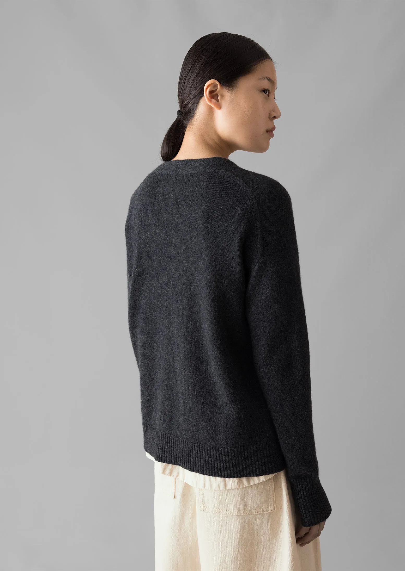 Ffion Wool Cashmere Boxy Cardigan | Charcoal