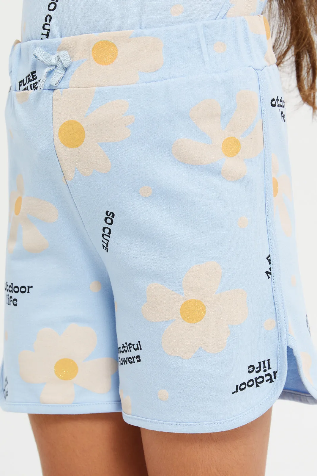 Girls Blue Floral Print Shorts