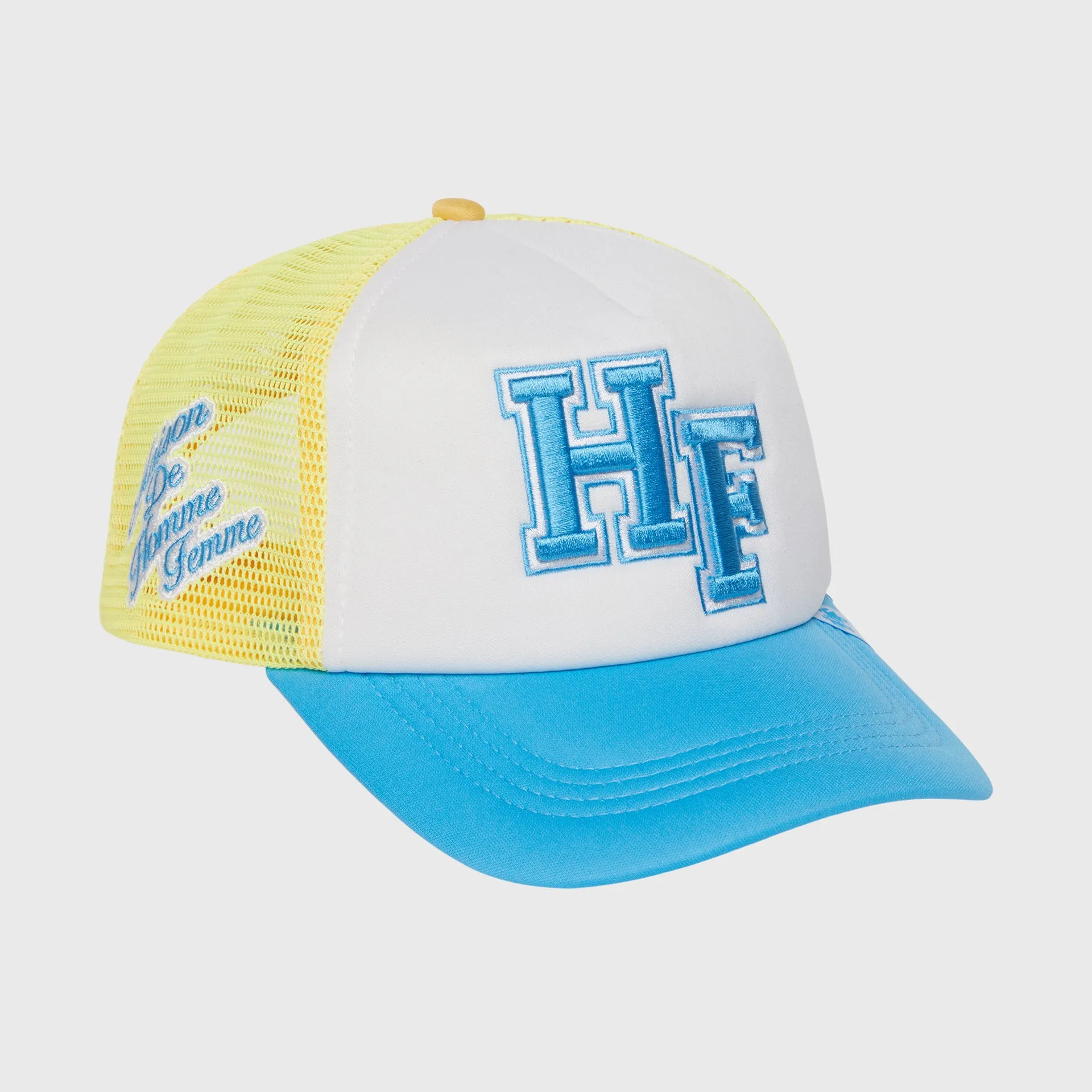 HF Letterman Trucker Hat Blue and Yellow