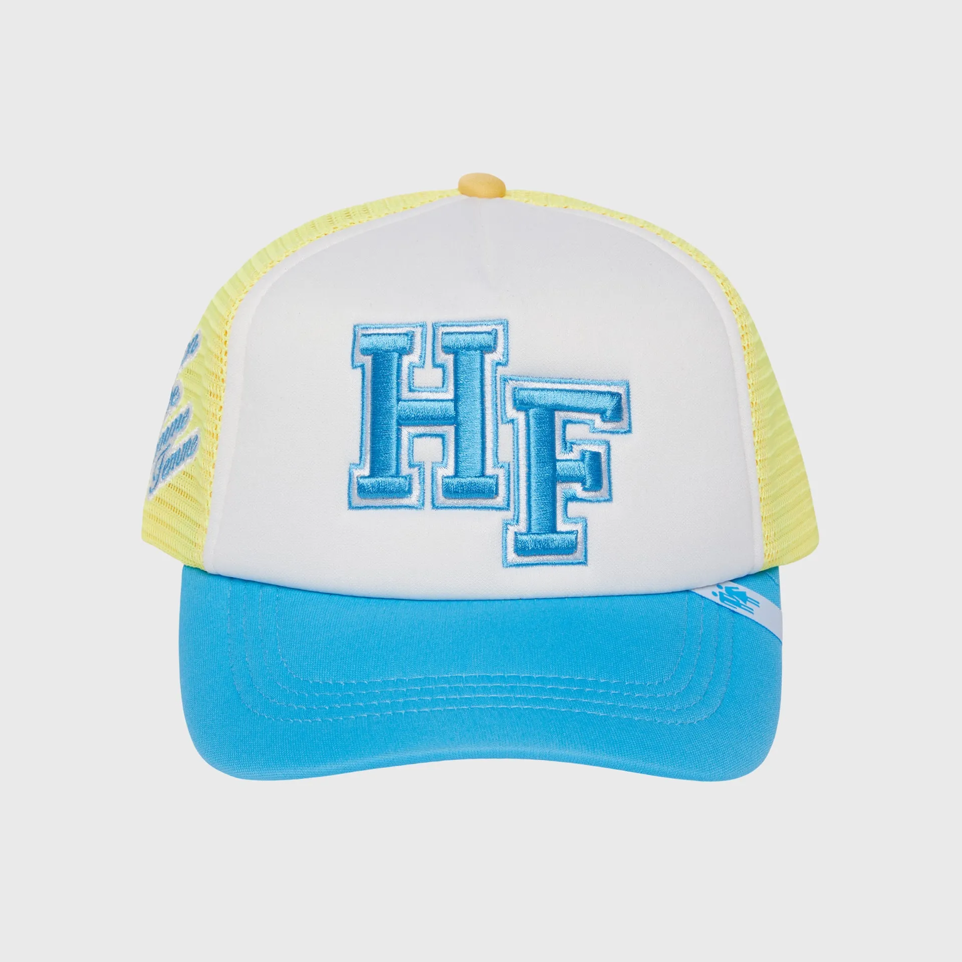 HF Letterman Trucker Hat Blue and Yellow