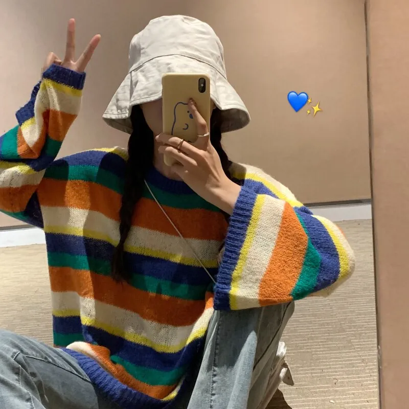 Knit Sweater With Colorful Stripes