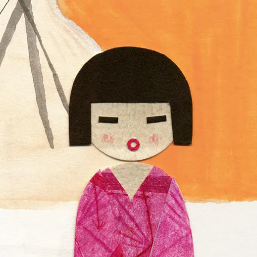 Kokeshi Doll & Flowers / Art Print