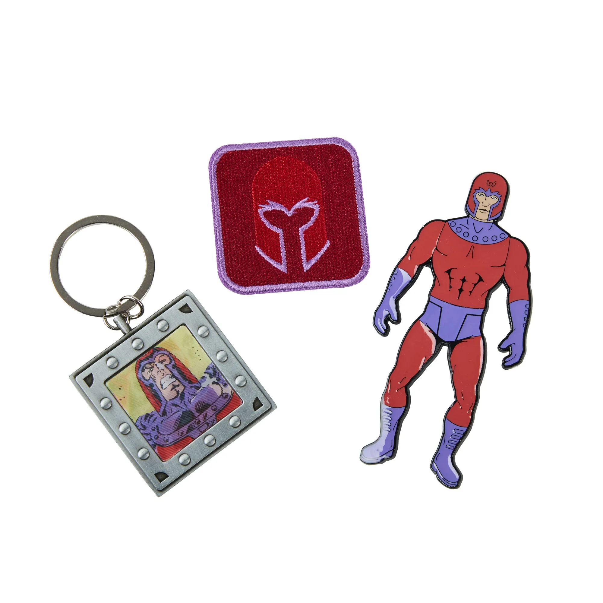 Magneto Lapel Pin, Keychain, & Patch Set