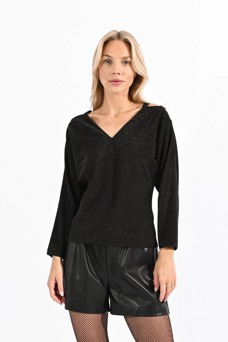 Molly Bracken Black Metallic Knitted Top