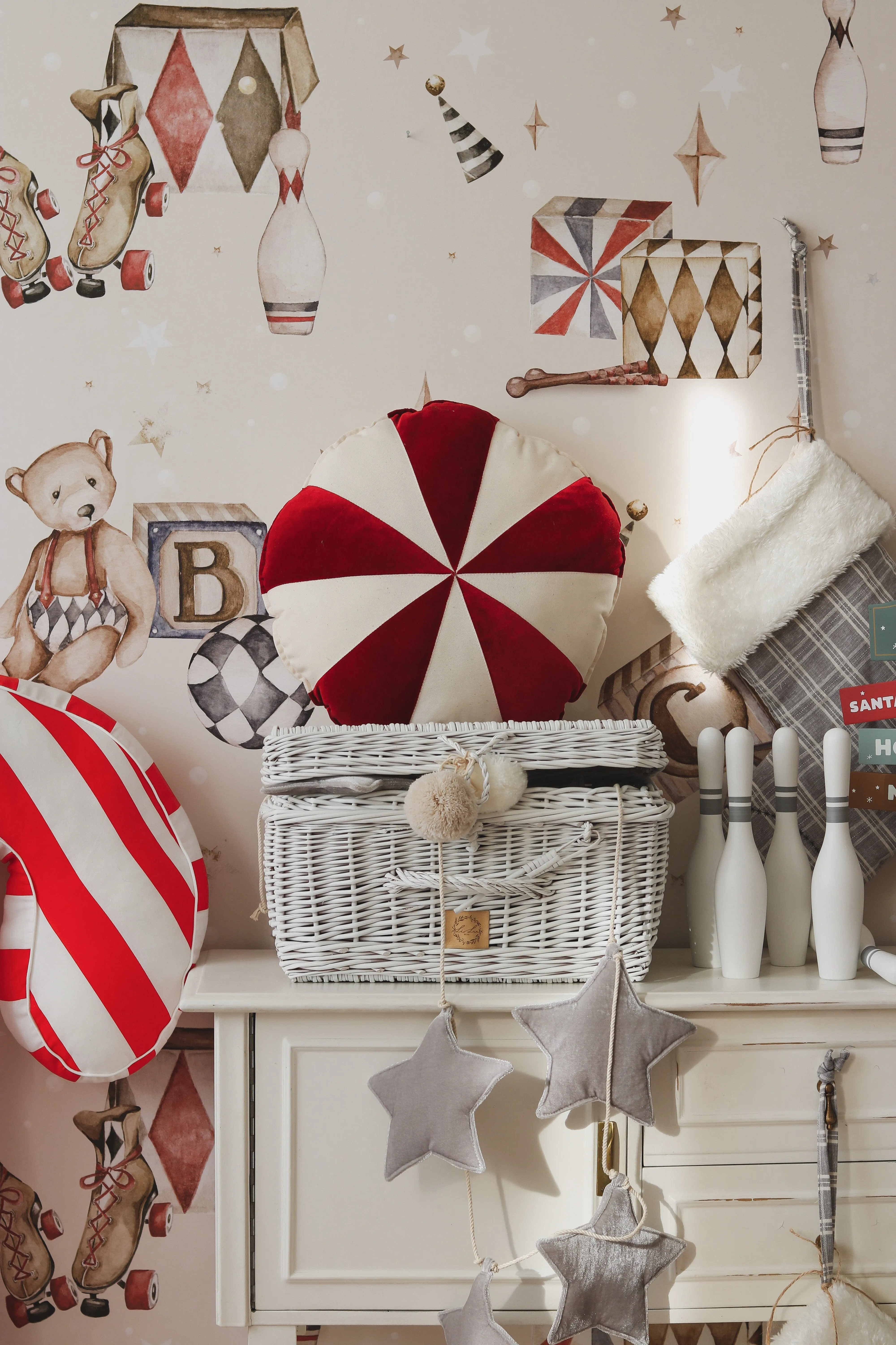 Red Circus Round Patchwork Pillow