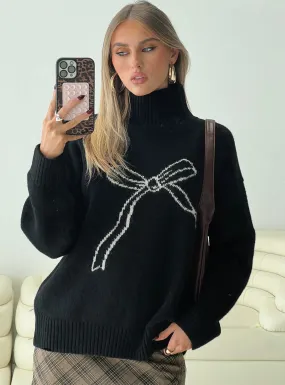 Shes So Sweet Bow Knit Sweater Black