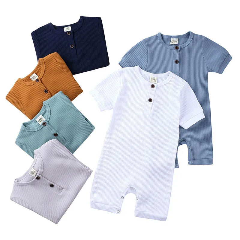 Soild Color Cotton Short Sleeve O-neck toodler Romper 0-24 Months